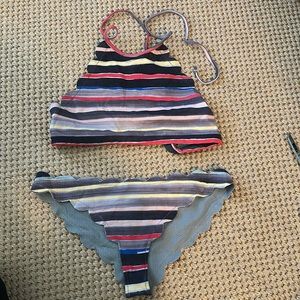 Marysia swim scalloped suit striped. Small top medium bottom